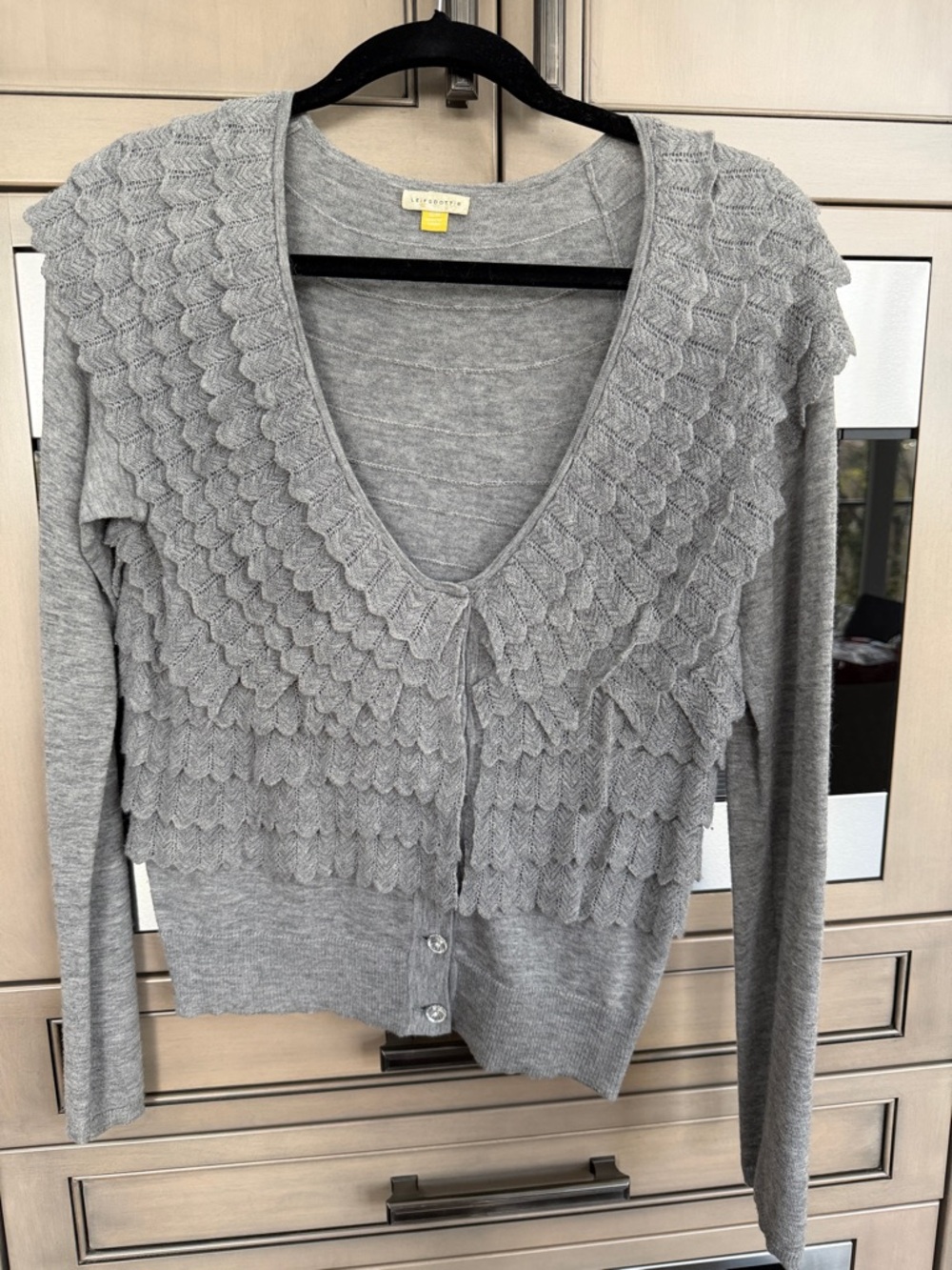 leifsdottir Anthropologie Gray Layered Scallop Knit Cardigan Sz M